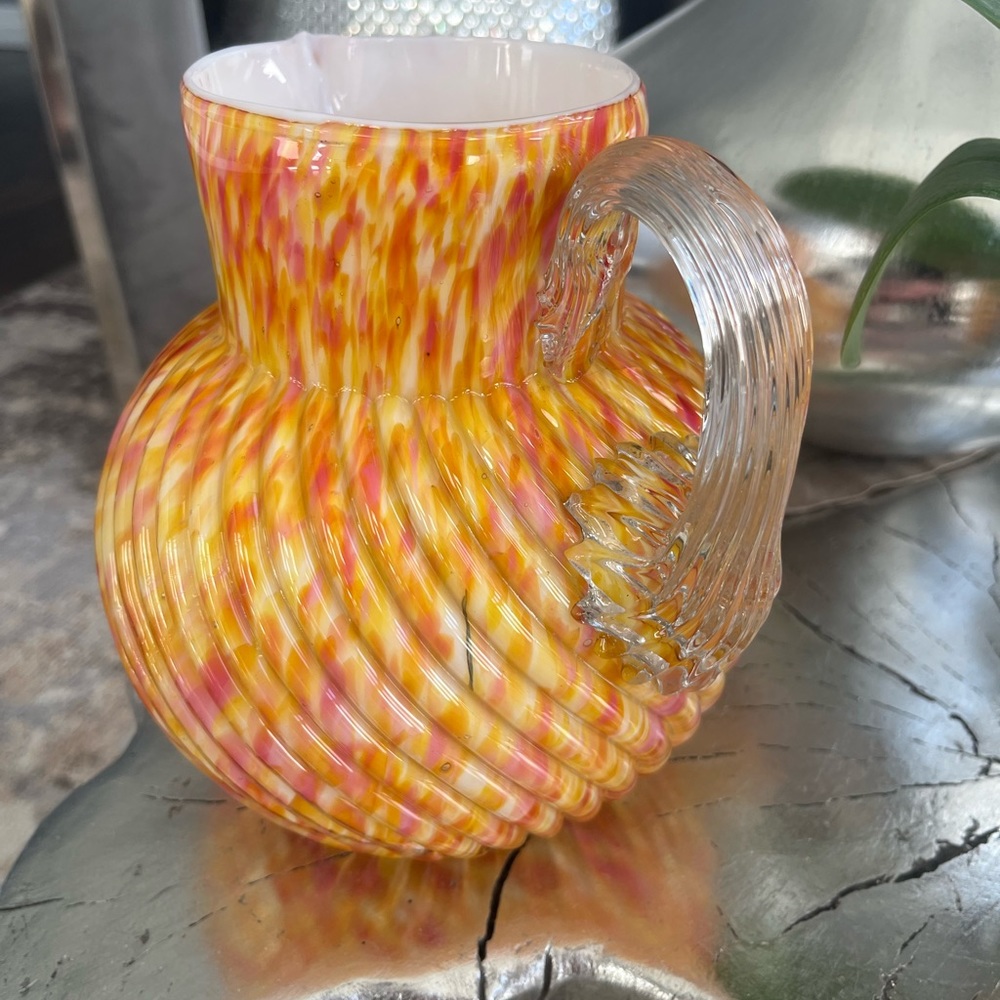 Made by web in England Victorian glass swirl rib, optic Polychrome ball pitcer